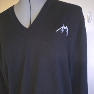 Lands End Black Mens V Neck Sweater Size Large